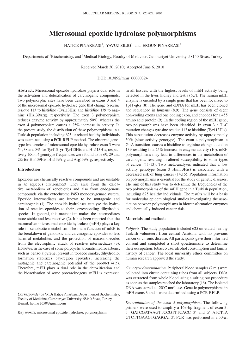 Microsomal Epoxide Hydrolase Polymorphisms