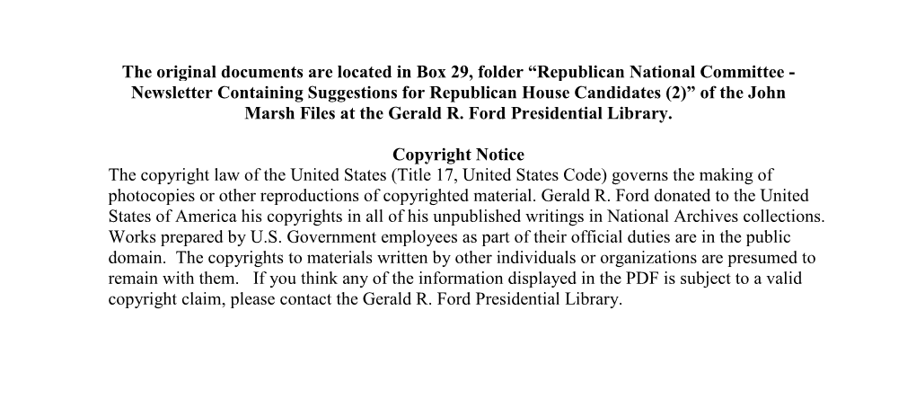 Republican National Committee - Newsletter Containing Suggestions for Republican House Candidates (2)” of the John Marsh Files at the Gerald R