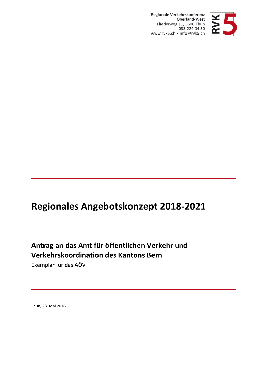 RVK5 Angebotskonzept 2018-2021, Exemplar Für Das