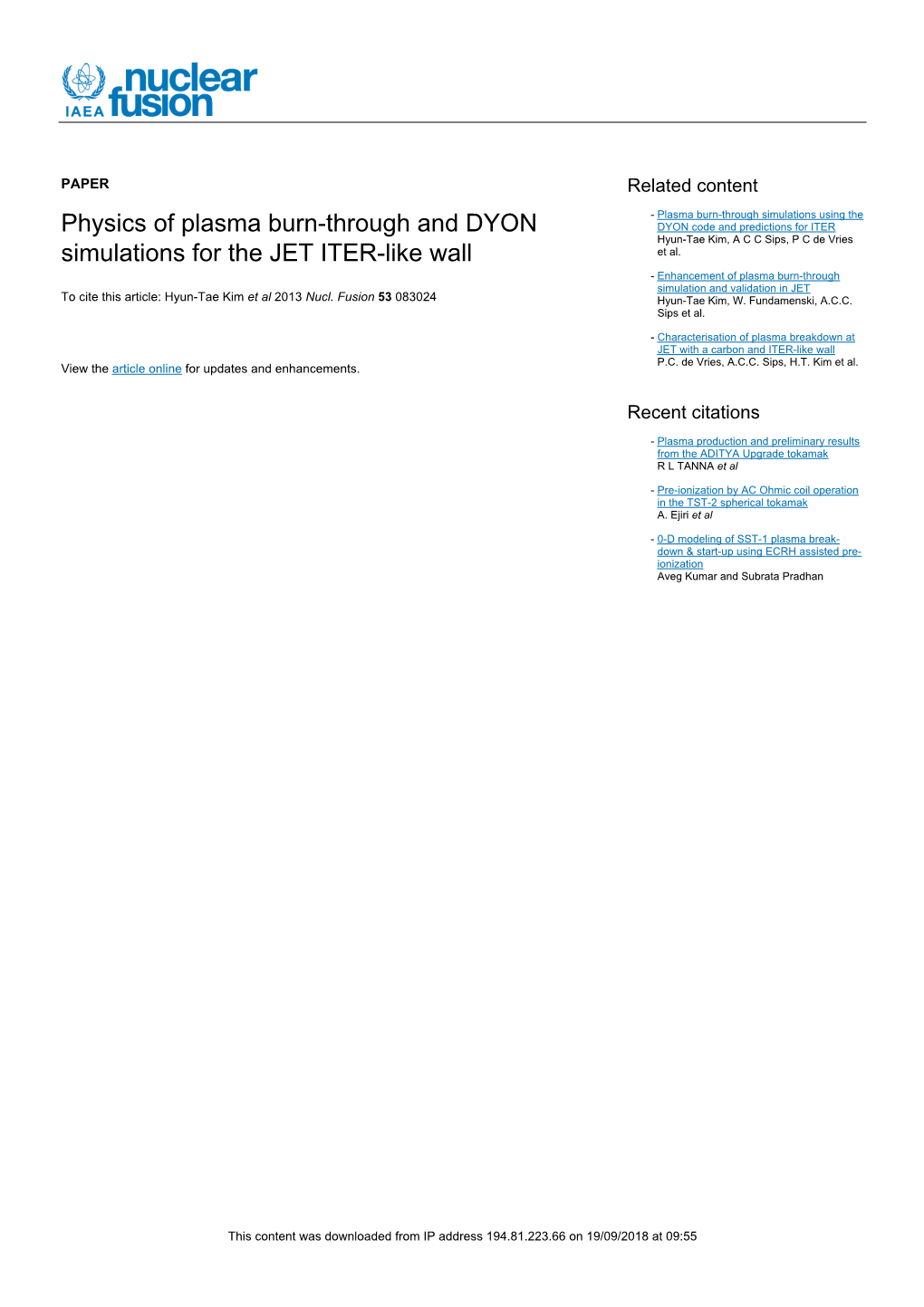 Physics of Plasma Burn-Through and DYON Simulations for the JET ITER-Like Wall