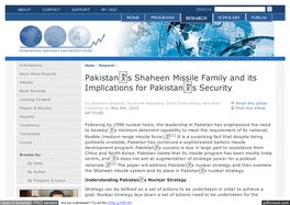 Pakistan's Shaheen Missile Family and Its Implications for Pakistan's