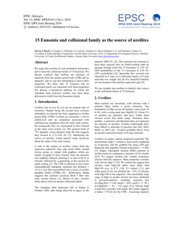 15 Eunomia and Collisional Family As the Source of Ureilites