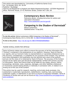 Contemporary Music Review Composing in the Shadow of Darmstadt