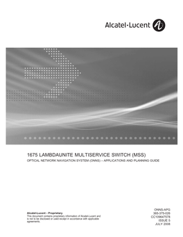 1675 Lambdaunite Multiservice Switch (Mss) Optical Network Navigation System (Onns) – Applications and Planning Guide