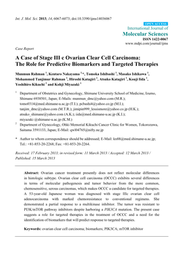 A Case of Stage III C Ovarian Clear Cell Carcinoma: the Role for Predictive Biomarkers and Targeted Therapies