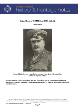 Major General V. SELLHEIM CMG, CB