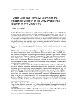 Twitter Bites and Romney: Examining the Rhetorical Situation of the 2012 Presidential Election in 140 Characters