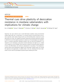 Thermal Cues Drive Plasticity of Desiccation Resistance in Montane Salamanders with Implications for Climate Change