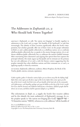 The Addressees in Zephaniah 2:1, 3: Who Should Seek Yhwh Together?