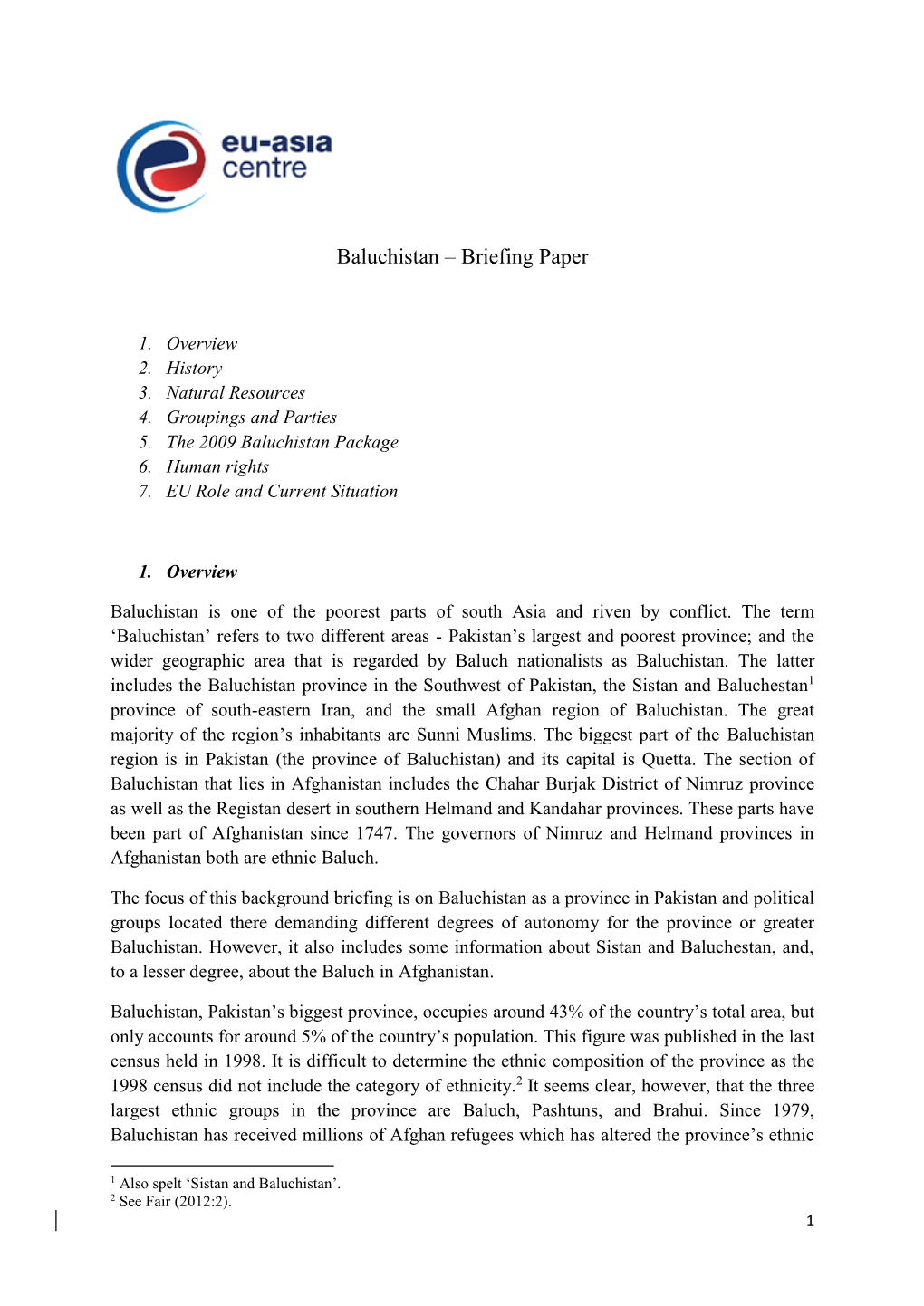 Baluchistan – Briefing Paper