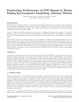 Positioning Performance of LTE Signals in Rician Fading Environments Exploiting Antenna Motion