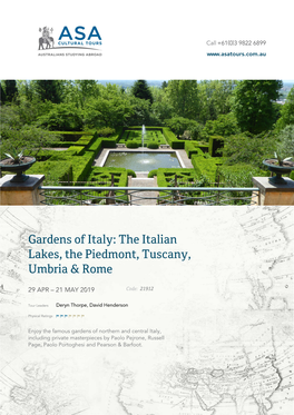 The Italian Lakes, the Piedmont, Tuscany, Umbria & Rome