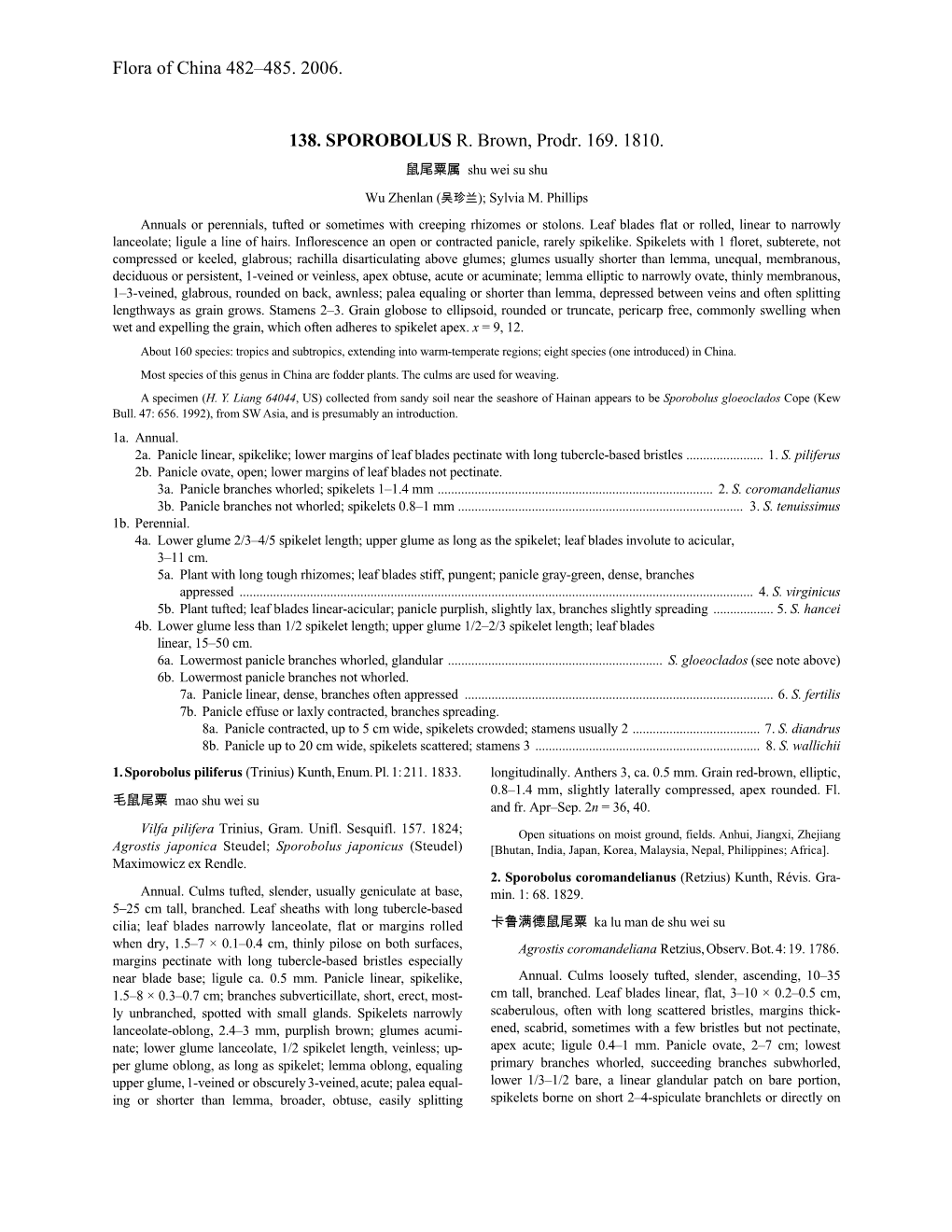 Flora of China 482–485. 2006. 138. SPOROBOLUS R. Brown, Prodr. 169. 1810