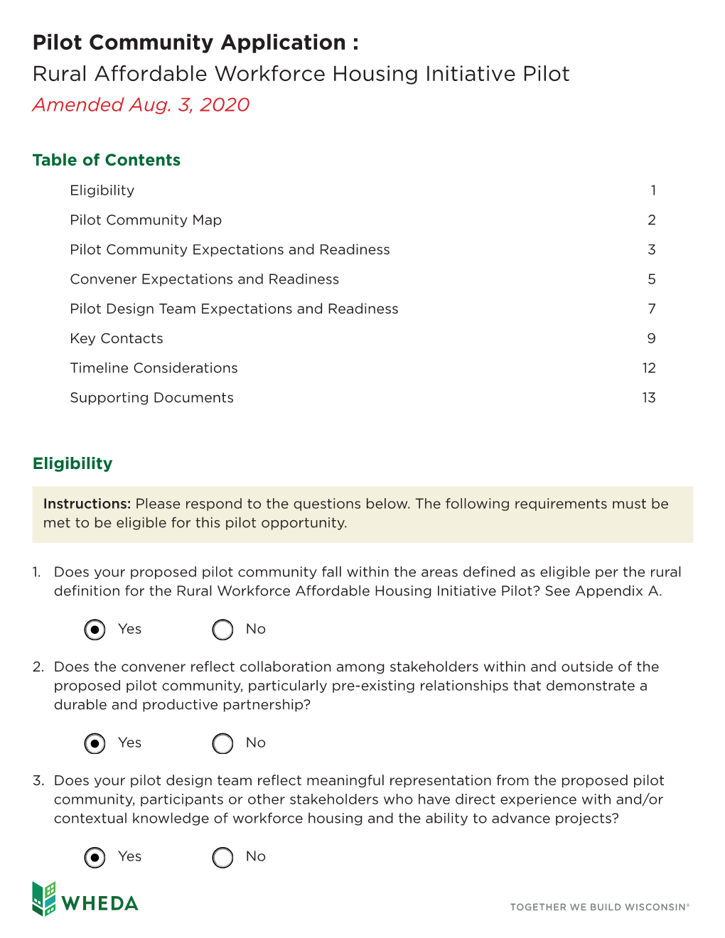 Pilot Community Application : Rural Affordable Workforce Housing Initiative Pilot Amended Aug