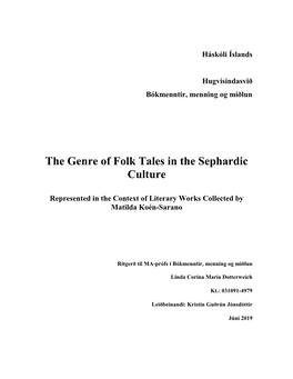 The Genre of Folk Tales in the Sephardic Culture