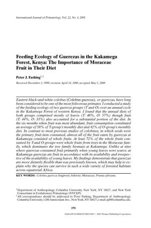 Feeding Ecology of Guerezas in the Kakamega Forest, Kenya: the Importance of Moraceae Fruit in Their Diet