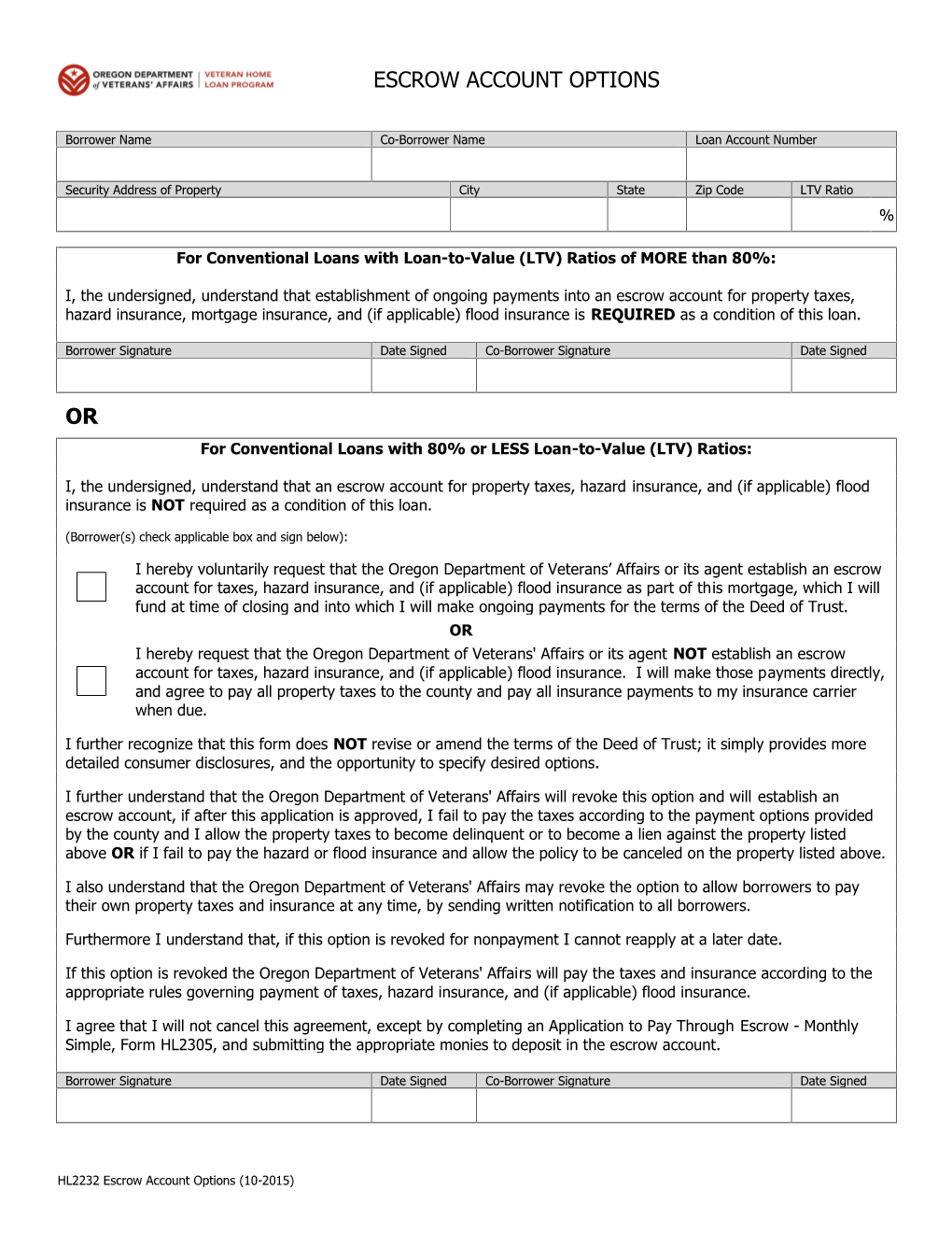 HL2232 Escrow Account Options (10-2015)