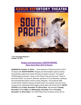 Rodgers and Hammerstein's SOUTH PACIFIC Opens Asolo Rep's 2014-15 Season