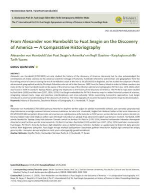 From Alexander Von Humboldt to Fuat Sezgin on the Discovery of America — a Comparative Historiography