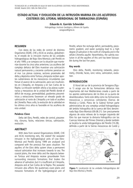 ESTADO ACTUAL Y EVOLUCIÓN DE LA INTRUSIÓN MARINA EN LOS ACUÍFEROS COSTEROS DEL LITORAL MERIDIONAL DE TARRAGONA (ESPAÑA) Eduardo A