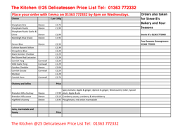 01363 772332 the Kitchen @25 Delicatessen Price List Tel: 01363 772332