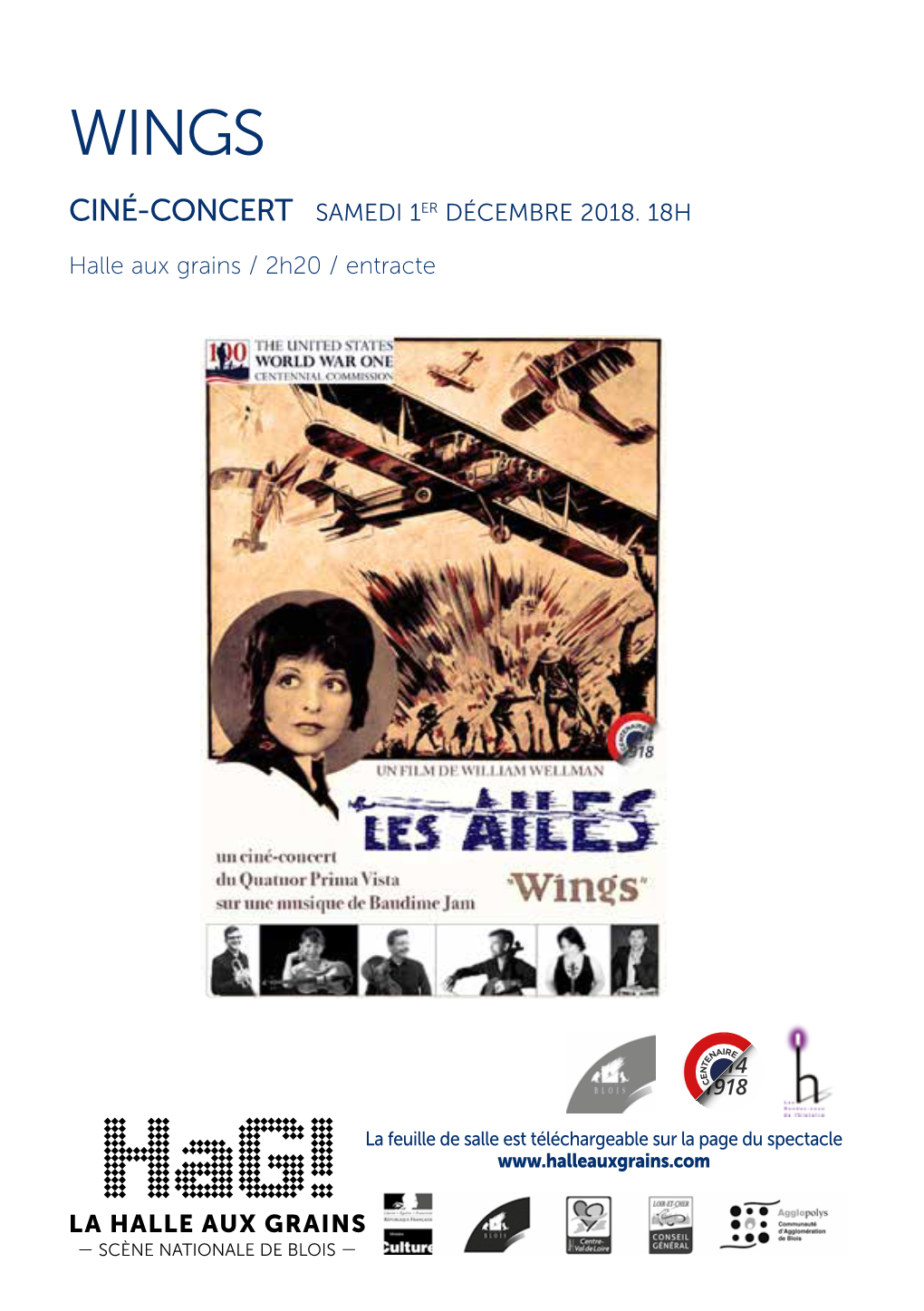 CINÉ-CONCERT SAMEDI 1ER DÉCEMBRE 2018. 18H Halle Aux