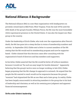 National Alliance: a Backgrounder