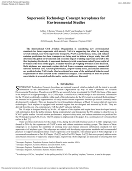 Supersonic Technology Concept Aeroplanes for Environmental Studies