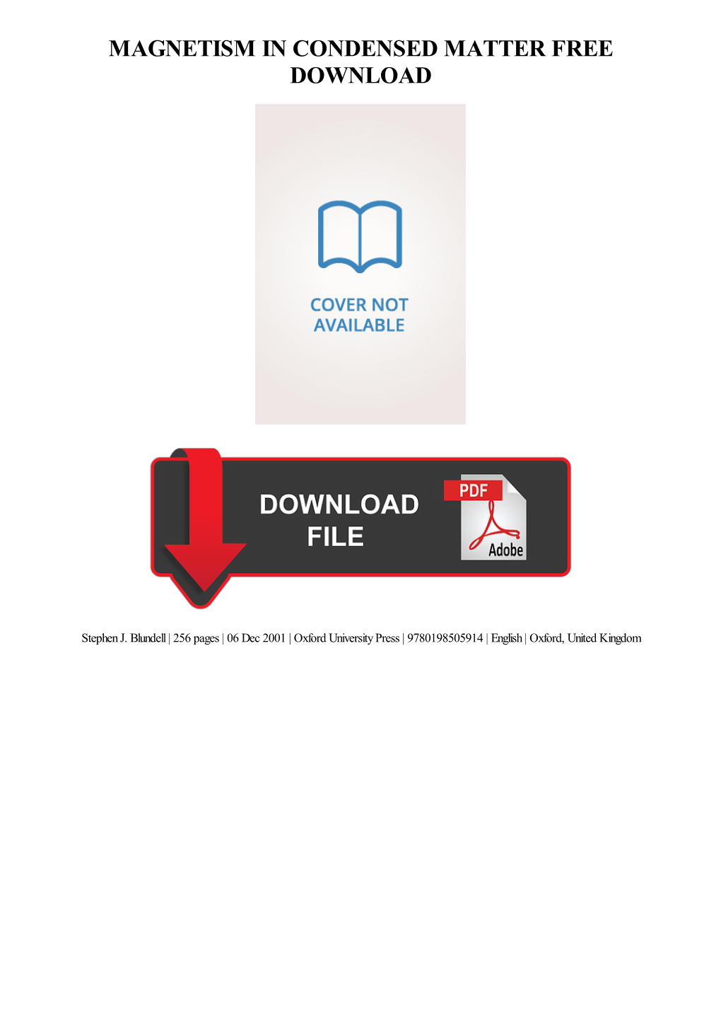 Magnetism in Condensed Matter Free Download