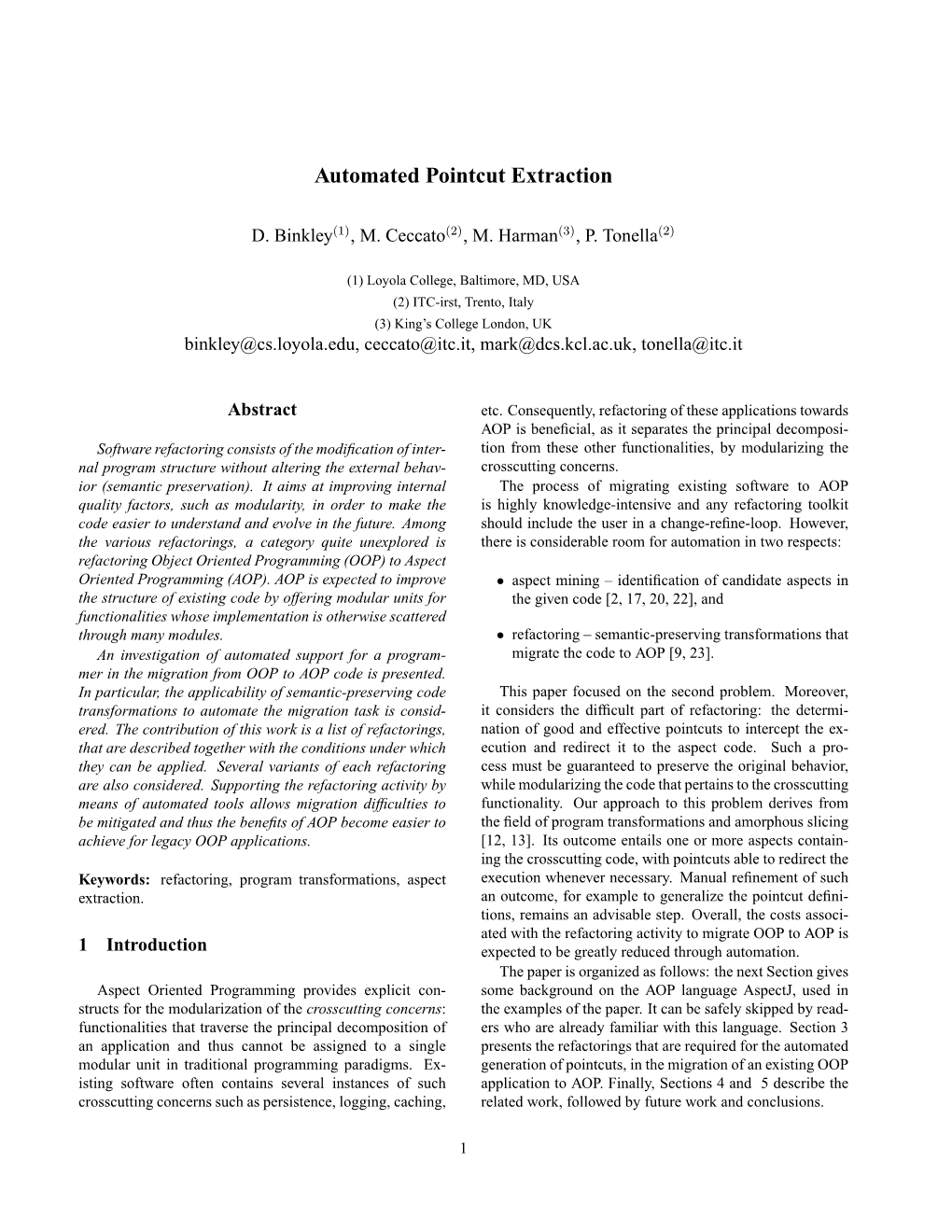 Automated Pointcut Extraction