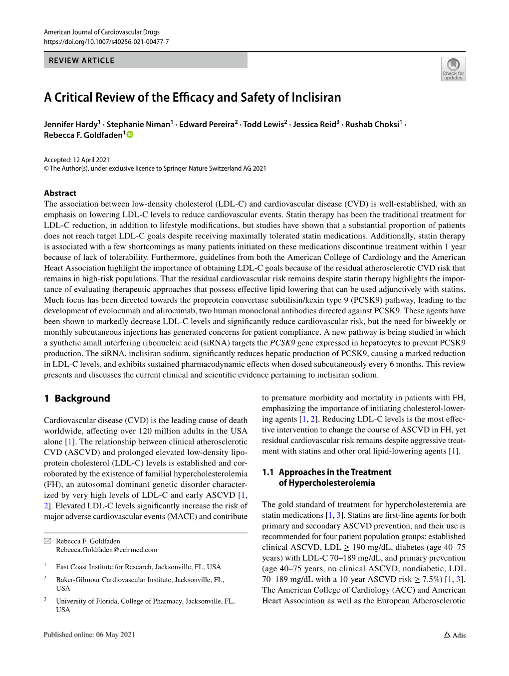 A Critical Review of the Efficacy and Safety of Inclisiran