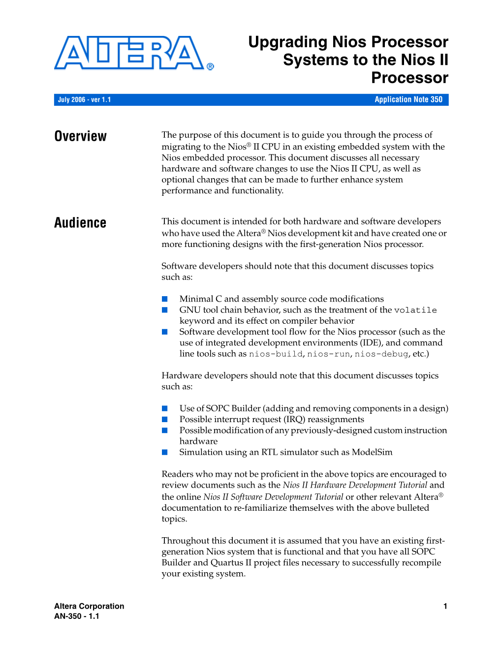 Upgrading Nios Processor Systems to the Nios II Processor