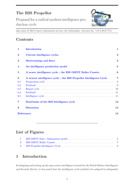 The RIS Propellor Proposal for a Radical Modern Intelligence Pro- Duction Cycle Contents List of Figures 1 Introduction