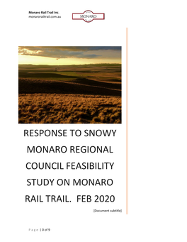 Response to Snowy Monaro Regional Council Feasibility Study on Monaro Rail Trail. Feb 2020