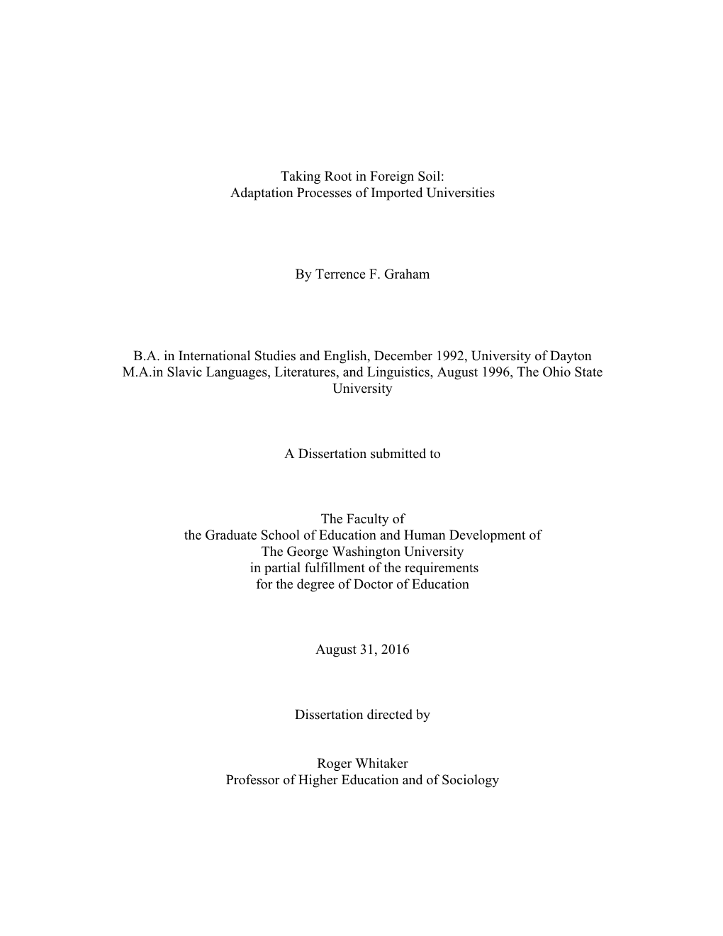 Adaptation Processes of Imported Universities By