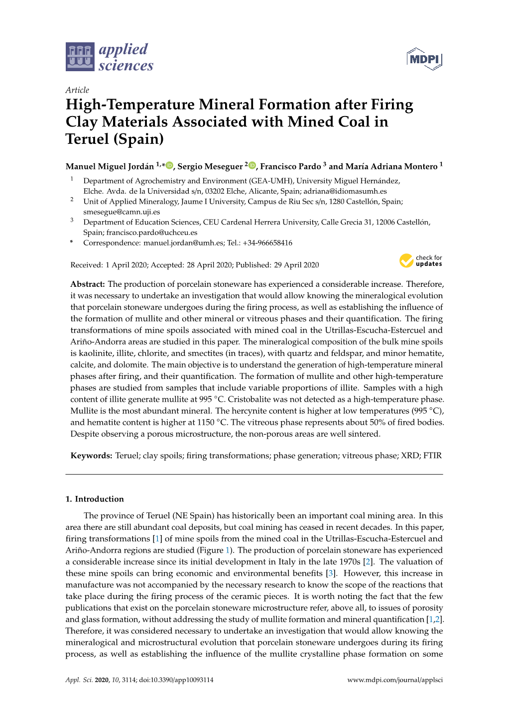 High-Temperature Mineral Formation After Firing Clay Materials Associated with Mined Coal in Teruel (Spain)