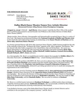 Dallas Black Dance Theatre Names New Artistic Director Renowned Former Ailey Dancer Joins Prestigious Company
