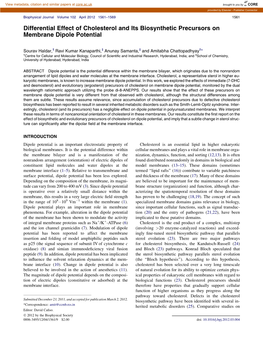 Differential Effect of Cholesterol and Its Biosynthetic Precursors on Membrane Dipole Potential