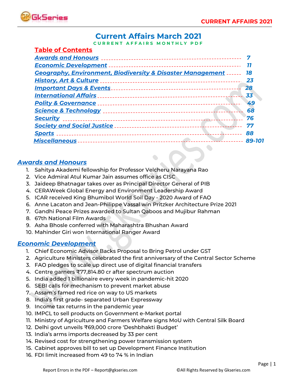 Current Affairs March 2021