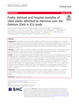 Frailty, Delirium and Hospital Mortality of Older Adults Admitted to Intensive