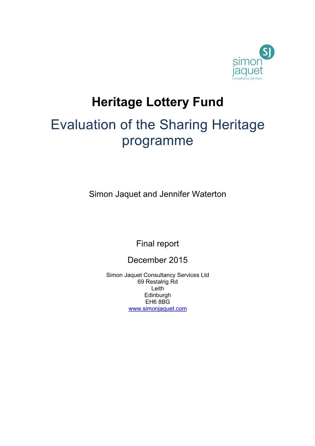 Evaluation of the Sharing Heritage Programme Dec 2015