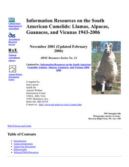 Information Resources on the South American Camelids: Llamas