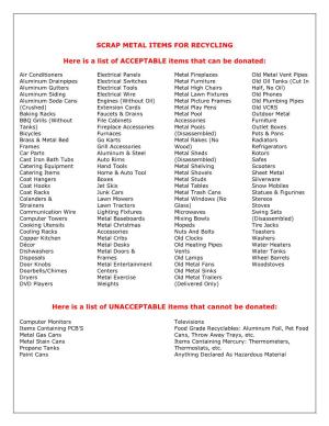 SCRAP METAL ITEMS for RECYCLING Here Is a List Of