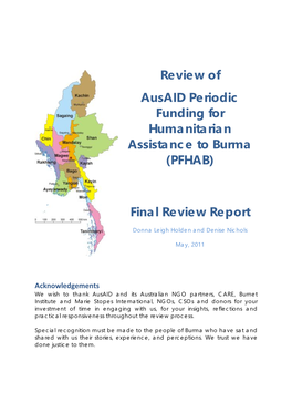 Review of Ausaid Periodic Funding for Humanitarian Assistance to Burma