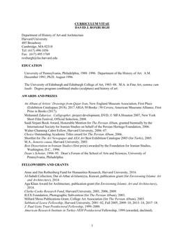 1 CURRICULUM VITAE DAVID J. ROXBURGH Department of History