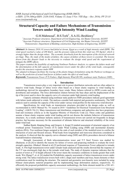 Structural Capacity and Failure Mechanisms of Transmission Towers Under High Intensity Wind Loading