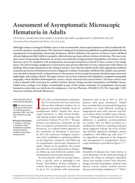Assessment of Asymptomatic Microscopic Hematuria in Adults VICTORIA J