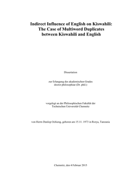 Indirect Influence of English on Kiswahili: the Case of Multiword Duplicates Between Kiswahili and English