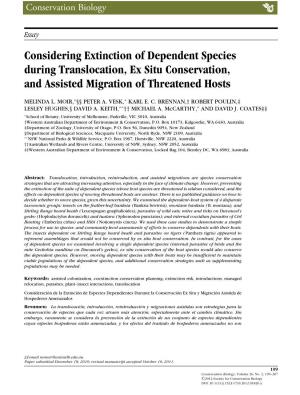 Considering Extinction of Dependent Species During Translocation, Ex Situ Conservation, and Assisted Migration of Threatened Hosts
