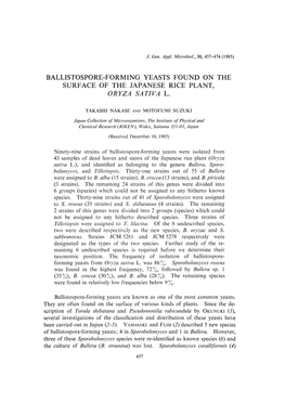 Ballistospore-Forming Yeasts Found on the Surface of the Japanese Rice Plant, Oryza Sativa L